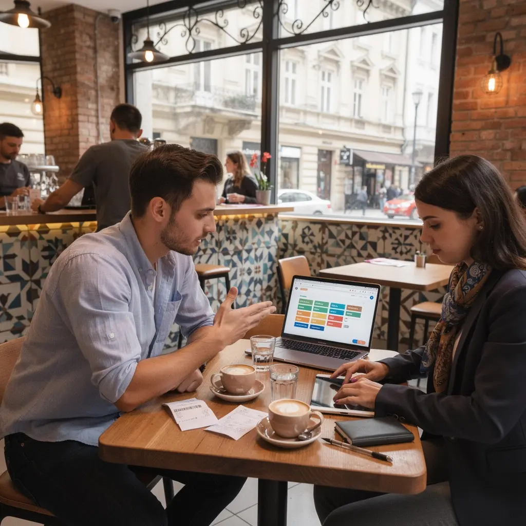 Család, akik közösen tervezik meg a költségvetésüket egy laptop előtt.